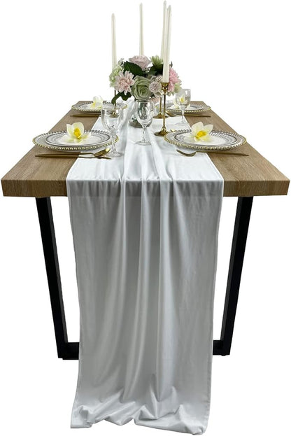 Luxurious Velvet Table Runner, 10ft Wedding Reception Decorations, 20x120inch Soft Velvet Fabric, Table Linen Overlay, Wedding Table Runners (White, 20X120inch)