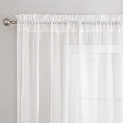 VISIONTEX White Sheer Voile Curtains, Decorative White Embossed Drip Rod Pocket Window Drapes for Home Kitchen, Living Room and Bedroom 54 x 63 Inch, Set of 2 Curtain Panels