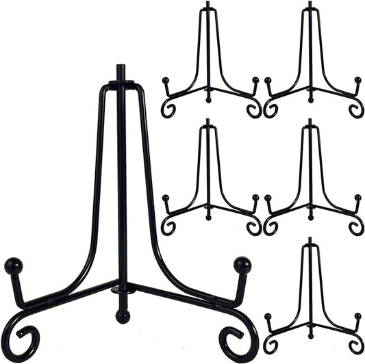 6PCS Premium Black Iron Plate Stands for Display 4 Inch, Decorative Solid Metal Plate Holders for Displaying, Mini Easel, Frame, Book, Card, Plaque, Bowl, Picture Stands for Display