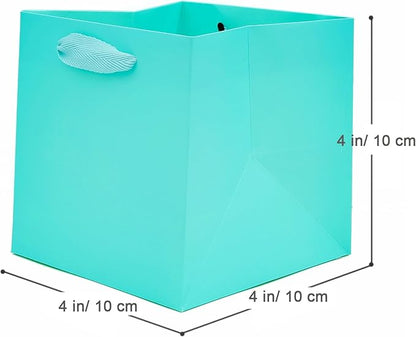 Teal Blue Paper Gift Bag 4 in Paper Box Small Square Bottom Kraft Paper Bags with Handles for Wedding Baby Shower Birthday Party (Teal Blue, 4 x 4 x 4 in, 10 CT)