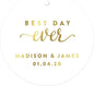 Andaz Press Personalized Round Circle Wedding Gift Tags, Metallic Gold Ink, Best Day Ever, 24-Pack, Custom Made Any Name