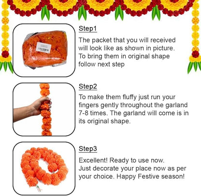 Artificial Marigold Flower Garland for Diwali Decoration, Weddings, Parties Events, Pooja Festival - Traditional Indian Decoration (Orange 5 PC | 4 to 4.5 ft) Hashcart®