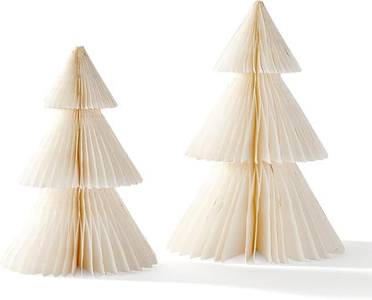 LampLust White Honeycomb Paper Trees, 2 Pack, 10 & 12 Inch, Winter Ornaments, Winter Decorations for Home and Mantel Decor, Winter Wonderland Decorations