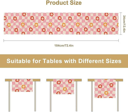 Vintage Floral Table Runner,60s Retro Color Funky Hippie Print Table Cloth Kitchen Dining Table Home Party Decoration 13x36 Inch