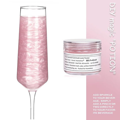 HomeHere Edible Luster Dust Food-Grade Glimmer Powder Glitter for Cake Decorating 7g, Edible Sprinkle Glitter for Cocktails Drinks Baking Candy Dessert Chocolate Vegan Tasteless, Light Pink
