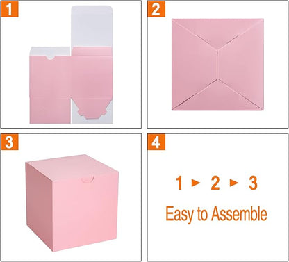 GEFTOL Small Pink Gift Box 50 Pack 4x4x4 inches Fold Box Easy Assemble Paper Gift Box Bridesmaids Proposal Box for Bridal Birthday Party Christmas