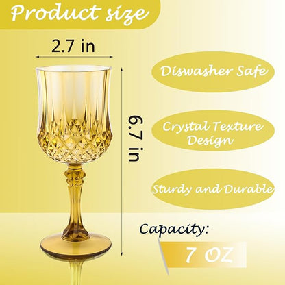 Plastic Wine Glasses，Plastic Goblets Vintage Style Cordial Drinking Glasses for Wedding Reception, Grand Event Party Supplies (12, Gold)