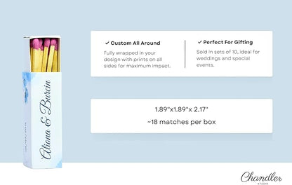 Custom Matchboxes - Set of 10 - Personalized - 2" Inch Long - Colorful Matchsticks - Weddings – Wedding Favor - Matchboxes, Custom Matchbox (2" Matchsticks, Wedding Design #3)