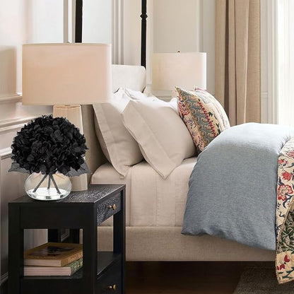 Hollyone Hydrangea Fall Flowers Artificial for Decoration with Glass Vase Black Silk Faux Flowers Arrangements in Vase with Faux Water Fake Floral Bouquet Table Centerpiece Fall Decorations for Home