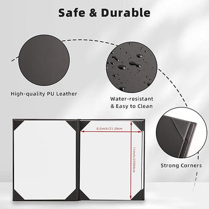 Premium Leather Menu Covers - Set of 10 Double-Sided Table Tent Cards for Restaurant, Dinner Party, and Bar Menus - Includes Bill Holder and Reserved Seating Signs - Easy to Clean and Foldable