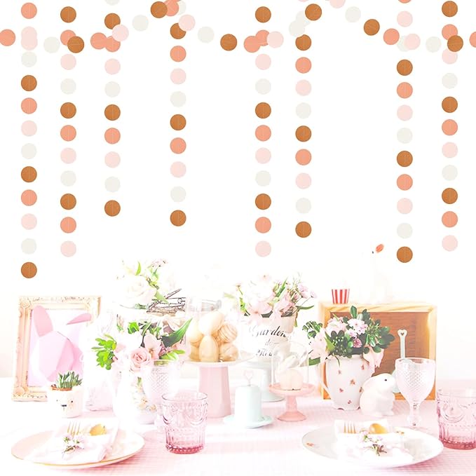 Pink-Brown Peach Party-Decorations Streamers Garland - 52ft Boho Fall Groovy Hanging Paper Banner,Baby Bridal Shower Wedding Autumn Neutral Birthday Room Home Thanksgiving Day Halloween Decor Hugfond