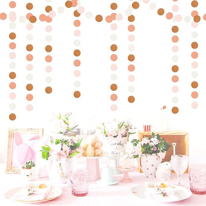 Pink-Brown Peach Party-Decorations Streamers Garland - 52ft Boho Fall Groovy Hanging Paper Banner,Baby Bridal Shower Wedding Autumn Neutral Birthday Room Home Thanksgiving Day Halloween Decor Hugfond