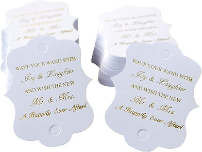 Kingsnow 100 Pack Wedding Ribbon Wand Favor Tags, Ribbon Wands Send Off Tag Exit Wand Tags for Wedding Wands