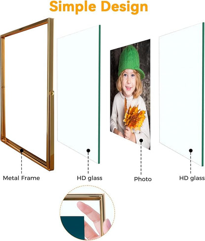 Gold Floating Frame (8×10 inches, Vertical), For Picture 7x9, 6x8, 5x7, Tabletop Photo Frames, Classy Gift For Anniversary, Birthday or Wedding, Home or Office Décor