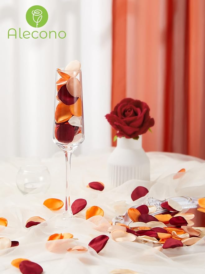 Alecono 400 pcs Silk Rose Petals, Faux Rose Flower Petals for Wedding Flower Girl, Orange Fall Fake Silk Petals Artificial Flower Petals for Bridal Shower