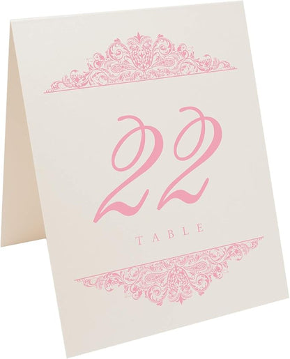 Paisley Wedding Table Numbers (Select Color/Quantity), Champagne, Pink, 1-150, Double Sided, Tent or Use in a Stand, Great for Parties & Restaurants - Made in the USA