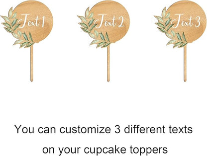 Custom Cupcake Toppers Cake Decorations in Wood for Wedding Engagement Baby Shower Birthday Party etc. (Design A / 12 PCS)