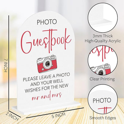 Wedding Photo Guest Book Sign Acrylic Arch Wedding Bridal Shower Baby Shower Welcome Table Signs for Ceremony and Reception Decor 7 x 5 Inches