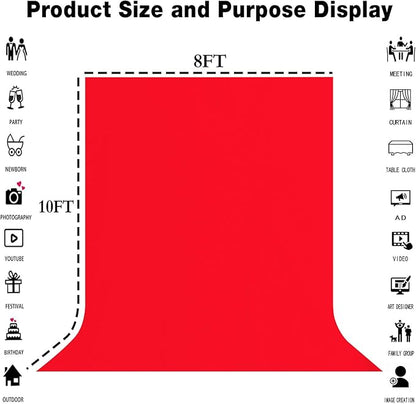 8x10FT Red Screen Backdrop for Photography Red Photo Booth Backdrop for Photography Background Video Recording Parties Curtain