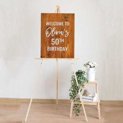 Andaz Press Personalized Extra Large Birthday Easel Board Party Sign, 12x18-inch, Rustic Barn Wood, Welcome to Olivia's 50th Birthday, 1-Pack, Custom Name Age