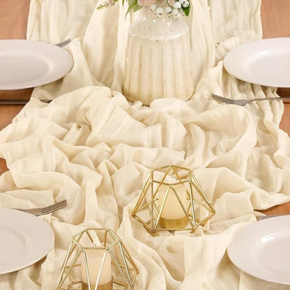 MLMW Beige Table Runner Cheesecloth Boho Gauze Rustic Cheese Cloth Table Runner 160 inch Sheer 13.3ft for Thanksgiving Wedding Party Baby Bridal Shower Birthday