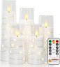 Raycare Flameless Candle with Remote Timer – 5 Flickering Acrylic Battery Operated LED Pillar Candles with Embedded Star String for Halloween, Home Decor, and as a Gift(White)