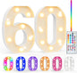 Pooqla 60th Birthday Decorations for Men Women, 35 Colors LED Light Up Numbers with Remote, Multicolor Marquee Numbers 60 Sign for Party Wedding Anniversary Decor 60th Birthday Gift, Number 60