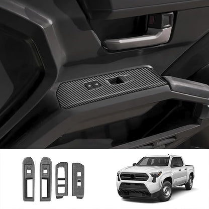 4pcs Carbon Fiber Style Front Rear Doors Window Glass Lift Switch Panel Cover Decorative Sticker Protection Car Interior Accessories for Toyota Tacoma 2024 2025 KT05