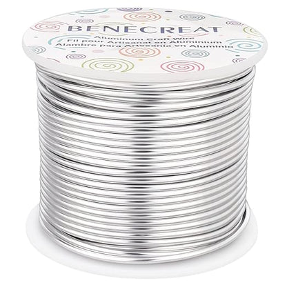 BENECREAT 12 17 18 Guage Aluminum Wire (12 Gauge,100FT) Anodized Jewelry Craft Making Beading Floral Colored Aluminum Craft Wire - Silver