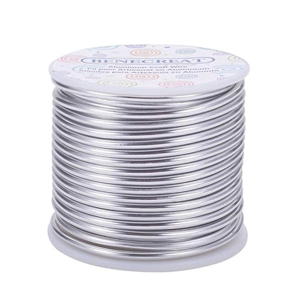 BENECREAT 9 Gauge Jewelry Craft Aluminum Wire 55 Feet Bendable Metal Sculpting Wire for Craft Floral Model Skeleton Making, Plant Gardening, Silver
