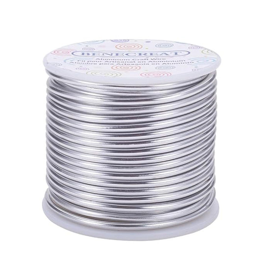 BENECREAT 9 Gauge Jewelry Craft Aluminum Wire 55 Feet Bendable Metal Sculpting Wire for Craft Floral Model Skeleton Making, Plant Gardening, Silver