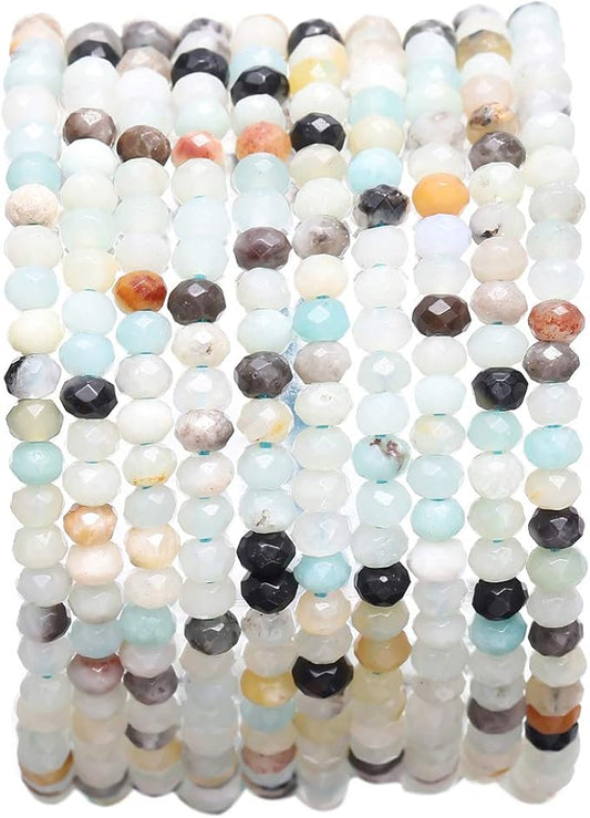 Faceted Natural Amazonite Stone Rondelle 3x4mm Loose Semi Gemstone Beads for Jewelry Making 38cm