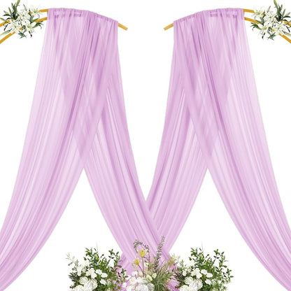 MLMC Lilac Purple Wedding Arch Draping Fabric 2 Panels 29" x 20 FT Extra Long Lavender Gauze Drapes Sheer Backdrop Curtains 6.6 Yards Outdoor Drapery Panels for Wedding Party Ceiling Decoration
