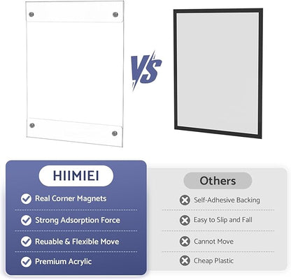 HIIMIEI Magnetic Acrylic Sign Holder 8.5 x 11 - Clear Document Paper Holders with 4 Corner Magnets, Vertical Photos Display Frames for Refrigerator, Office, Home, Classrooms (6 Pack)