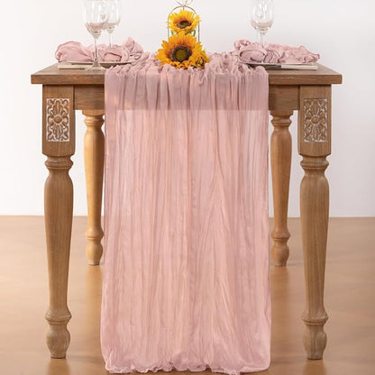 Pink Cheesecloth Table Runner 4 Pack Fall Table Runners Boho Gauze 120 Inches Light Pink Cheese Cloth Fall Table Decorations for Thanksgiving Wedding Bridal Girl Baby Shower Sweet 16 Party