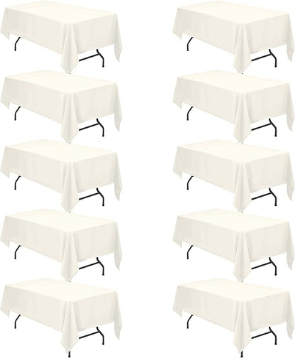 BRILLMAX 10 Pack Ivory Tablecloths for 6 Foot Rectangle Tables 60 x 102 Inch - 6ft Rectangular Bulk Linen Polyester Fabric Washable Cloth Cover for Wedding Reception Banquet Birthday Party