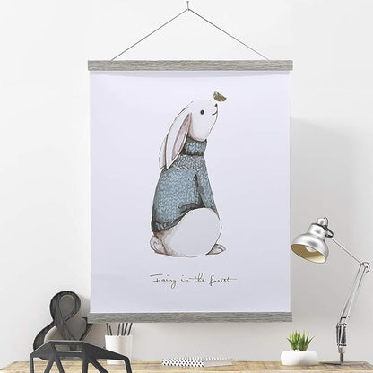 Magnetic Poster Hanger, 23x34 23x33 23x35 Poster Frame Wood Wooden Magnet Print Posters Dowel Scroll Hanger Hangers Hanging Kit for Walls Map Canvas Artwork (Grey, 23")