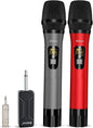 Bietrun Wireless Microphone, Professional UHF Metal Dual Handheld Cordless Dynamic Mic System Set with Rechargeable Receiver, 1/4‘’Output, Plug and Play, Instrument-Wireless-Mics for Karaoke, Wedding