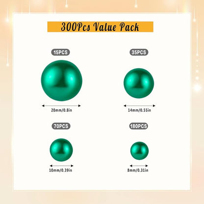 300Pcs Pearl Vase Filler, Green No Hole Faux Pearl Beads for Centerpieces Vases, Candle Centerpieces, Wedding Birthday Party Home Decor 8/10/14/20mm