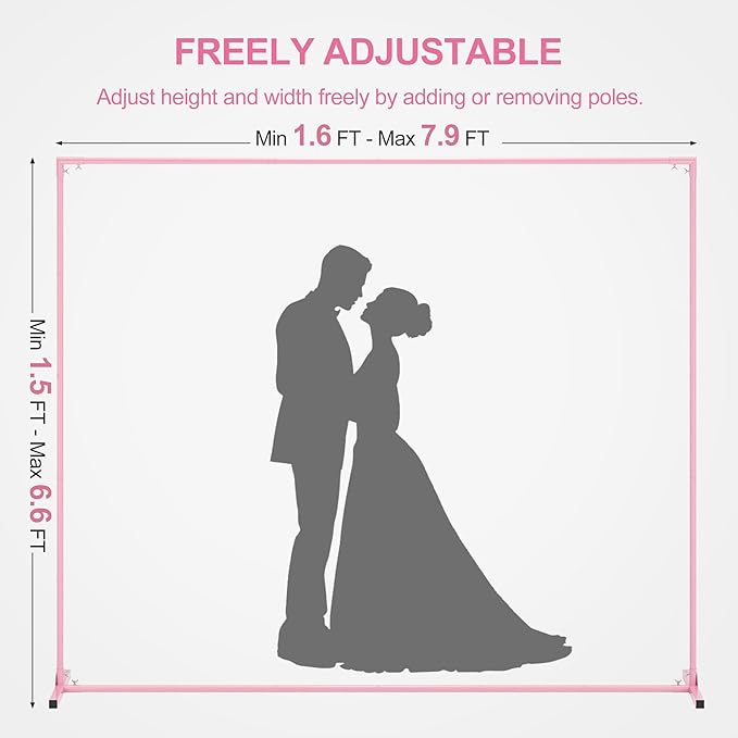 Walensee 7.9FTx6.6FT Pink Wedding Arch Backdrop Stand, Adjustable Square Metal Arch Frame for Ceremony Party Birthday Baby Shower Bridal AnniversaryGarden Balloon Photo Decoration