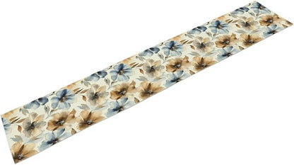 Poppy Floral Table Runner, Watercolor Brown Blue Flowers Blossom Summer Nature Table Runner for Kitchen Dinning Table Runner Decor Home Wedding Party Holiday, 13x108 Inch