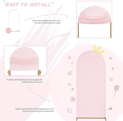 SoarDream Pink Wedding Arch Backdrop Cover 6.6FT Spandex Fitted Pink Wedding Arch Covers Round Top Chiara Arches Backdrop Cover Fabric for Baby Shower Balloon Party Decoration