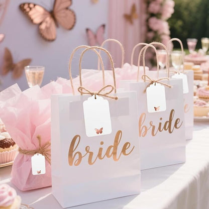 100Pcs Blank Gift Tags with String, Foil Rose Gold Butterfly Large Gift Tags with 65 Ft Jute Twine Cute Tags White Paper Gift Tag for Birthday Baby Shower Wedding Spring Summer Gift Wrap Tag