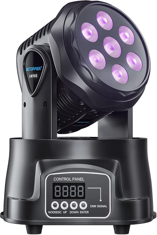 BETOPPER DJ Lights Moving Head,RGBW Mini Stage Lights Moving Head, DMX DJ Disco Lights Sound Activated, Mini Moving Heads Wash Light for Christmas, Parties, Club, Concert, Wedding, Disco Events, 7x8W