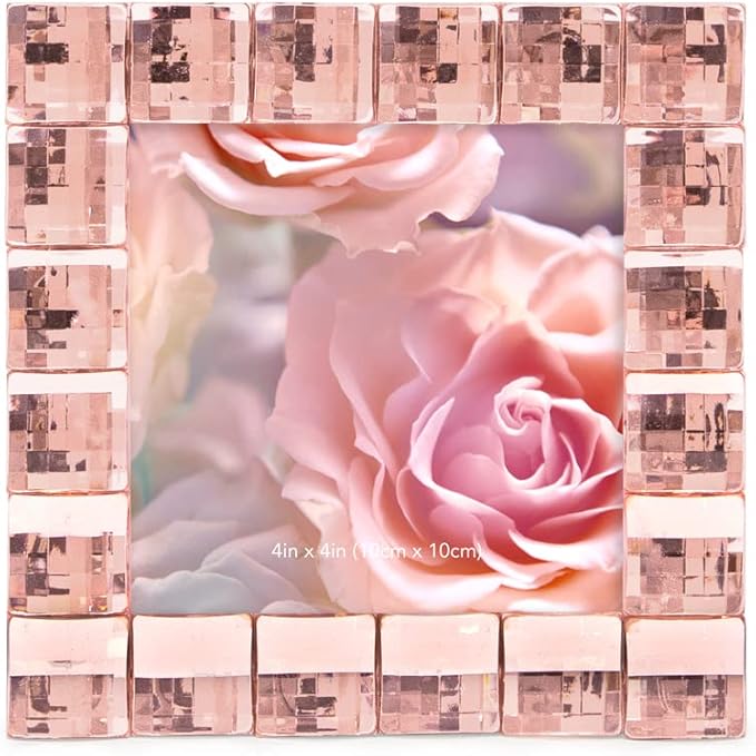 Isaac Jacobs Decorative Sparkling Jewel Picture Frame, Photo Display & Home Décor (4x4, Blush)