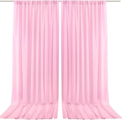 PARTISKY 10x10ft Pink Chiffon Sheer Backdrop Curtains, Wrinkle-Free Wedding Backdrop Drapes for Birthday Party Ceremony Arch Stage Decor Background for Photography 5x10ft,2 Panels