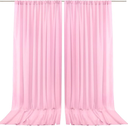 PARTISKY 10x10ft Pink Chiffon Sheer Backdrop Curtains, Wrinkle-Free Wedding Backdrop Drapes for Birthday Party Ceremony Arch Stage Decor Background for Photography 5x10ft,2 Panels