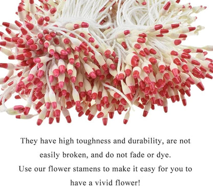 HAHIYO 700Pcs 2mm Light Yellow & Red Pearl Double Head Flower Stamen Pistil for Making, Scrapbook Decoration - Bicolor Handmade Artificial Pearlized Floral Pollen