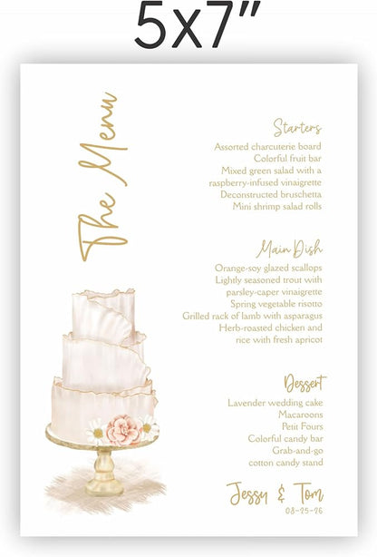 Personalized Printed Wedding Menu, Set of 25 Wedding Menu, Modern Wedding Menu, Simple Menu, Wedding Menu Cards, Dinner Menu Card, Birthday, Shower, Quinceanera, Party, Made in USA