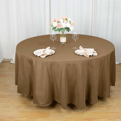 Efavormart Round Tablecloth, 108 Inch Stain & Wrinkle Resistant Washable Table Cloth, Decorative Polyester Fabric Table Cover for Banquet, Wedding, Dining- Taupe